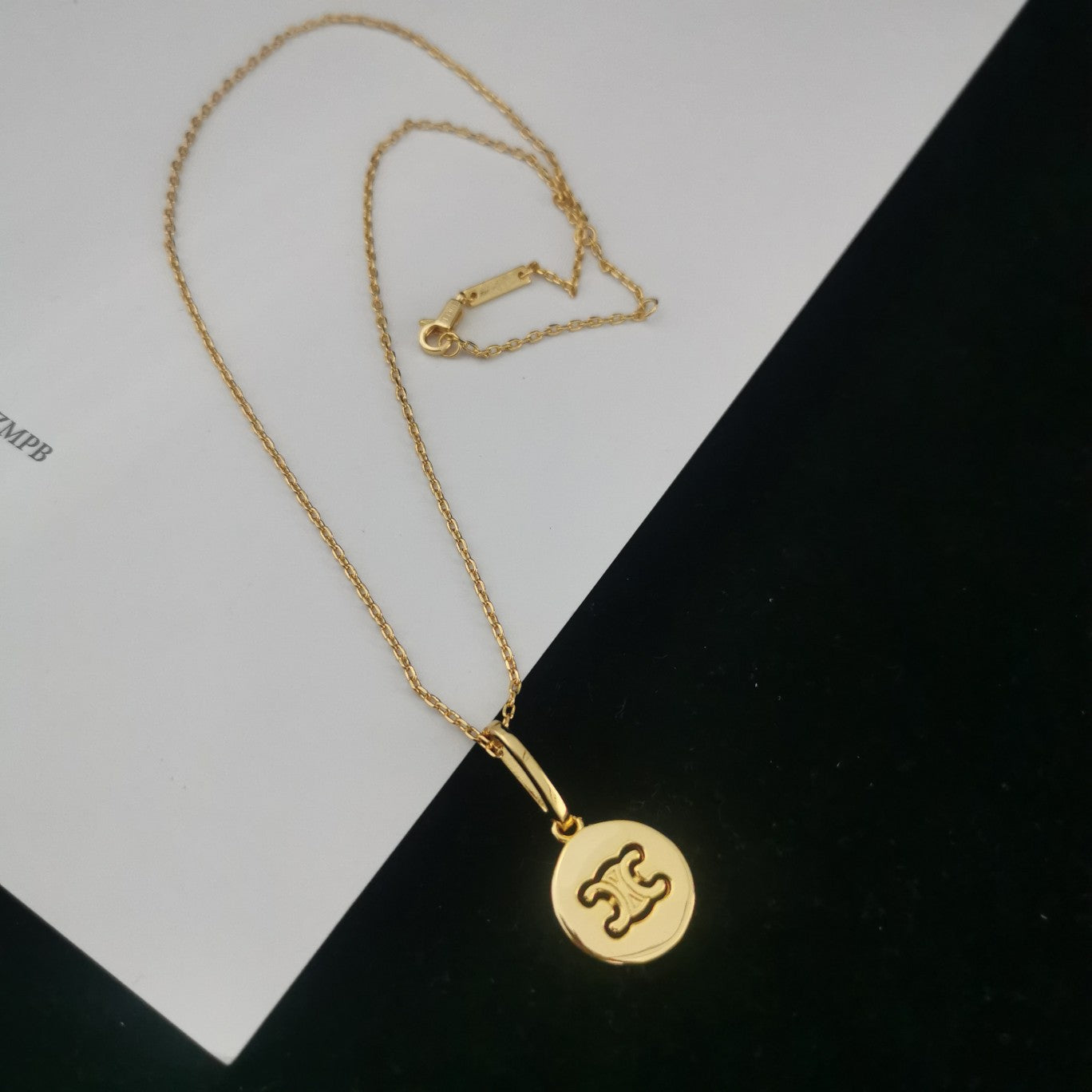 CE风22新款黄铜镀金圆片凯旋门吊坠项链女手链耳环气质光面锁骨链