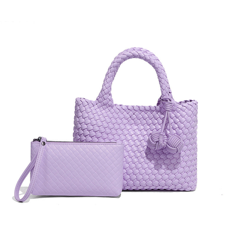 小众编织手提女包新款软皮休闲单肩斜挎包时尚百搭手拎小托特包包