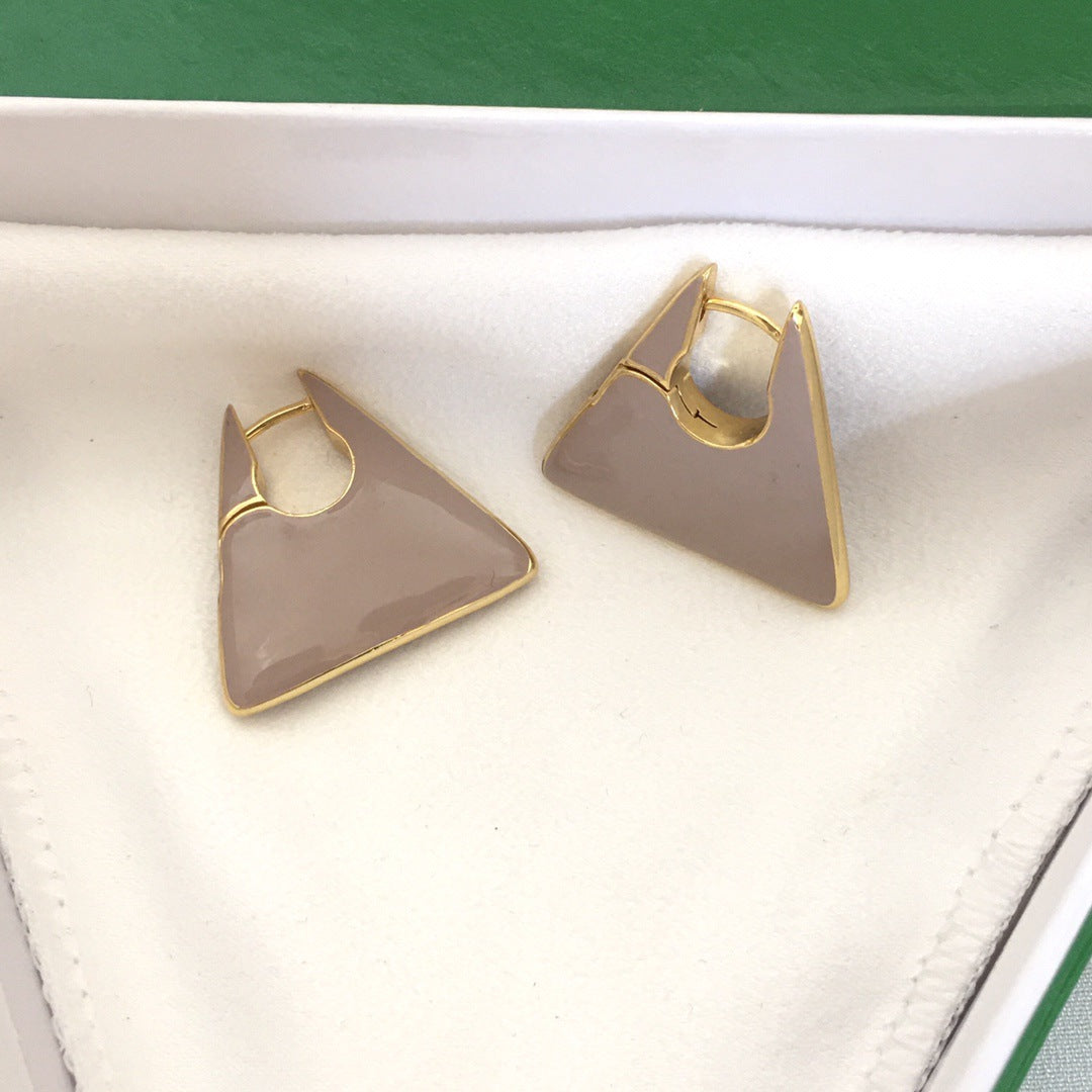 BV22新款珐琅三角耳环女高级感气质欧美风重工绿色几何形耳扣