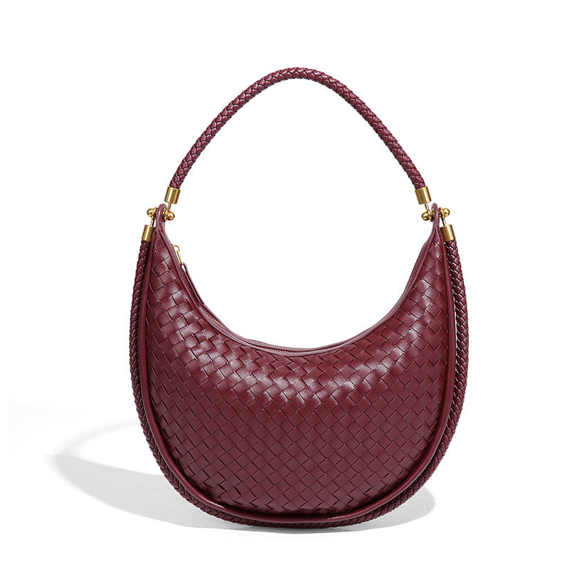 时尚手工编织包休闲女士手提月牙包小众单肩腋下包斜挎新月饺子包