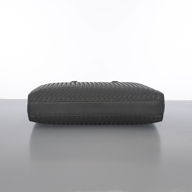 X&BV公文包男商务真皮手提包男士单肩斜挎包横款编织青年休闲包包