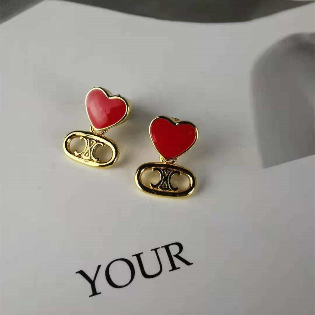 赛家23新款爱心凯旋门耳环时尚耳钉女高级感气质甜美珐琅心形耳钉