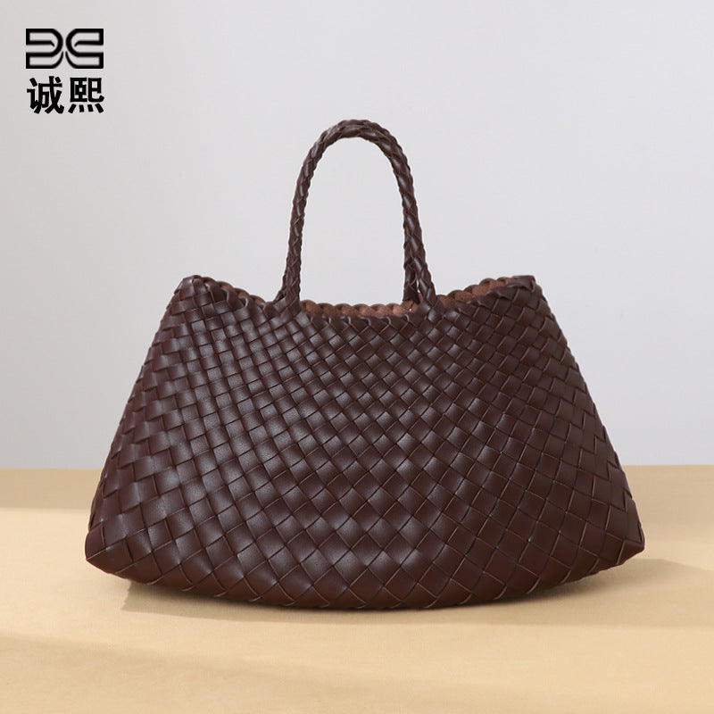 跨境潮流复古大容量手提女包手工编织子母包通勤商务单肩托特包包