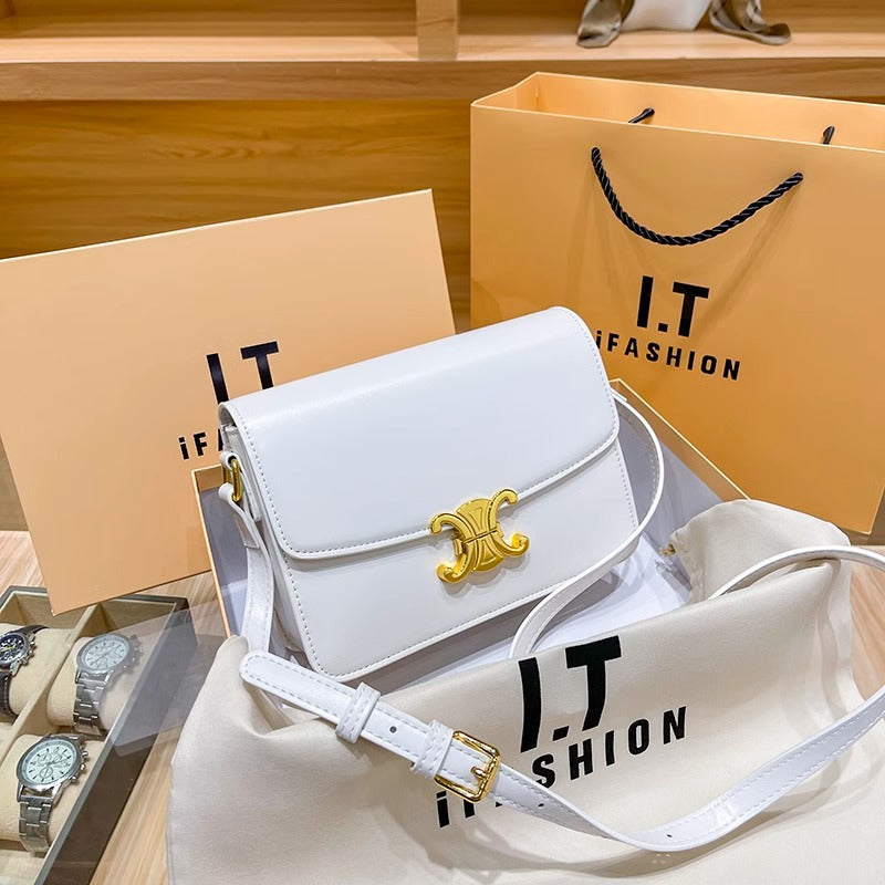 ins通勤百搭真皮包包女士高级感洋气box斜挎凯旋门豆腐包一件代发