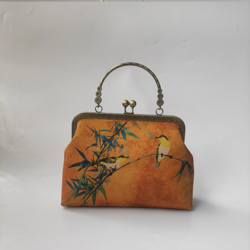 中国风复古刺绣手提包宴会旗袍汉服原木柄斜跨女包汉服刺绣绣花包