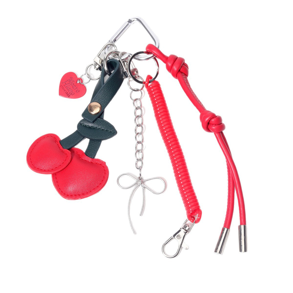 跨境代发货源PU皮革樱桃包挂MIU系包包挂件韩系金属爱心挂件定制