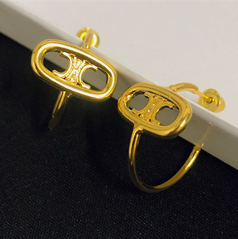 赛家新款凯旋门耳圈复古镂空金色时尚法式耳钉气质耳饰C形耳环女