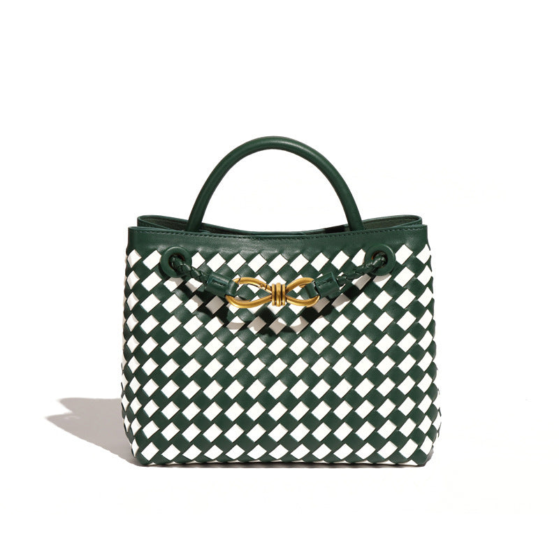 时尚小众手提女包蝴蝶结金属手工编织包质感休闲大容量单肩斜挎包