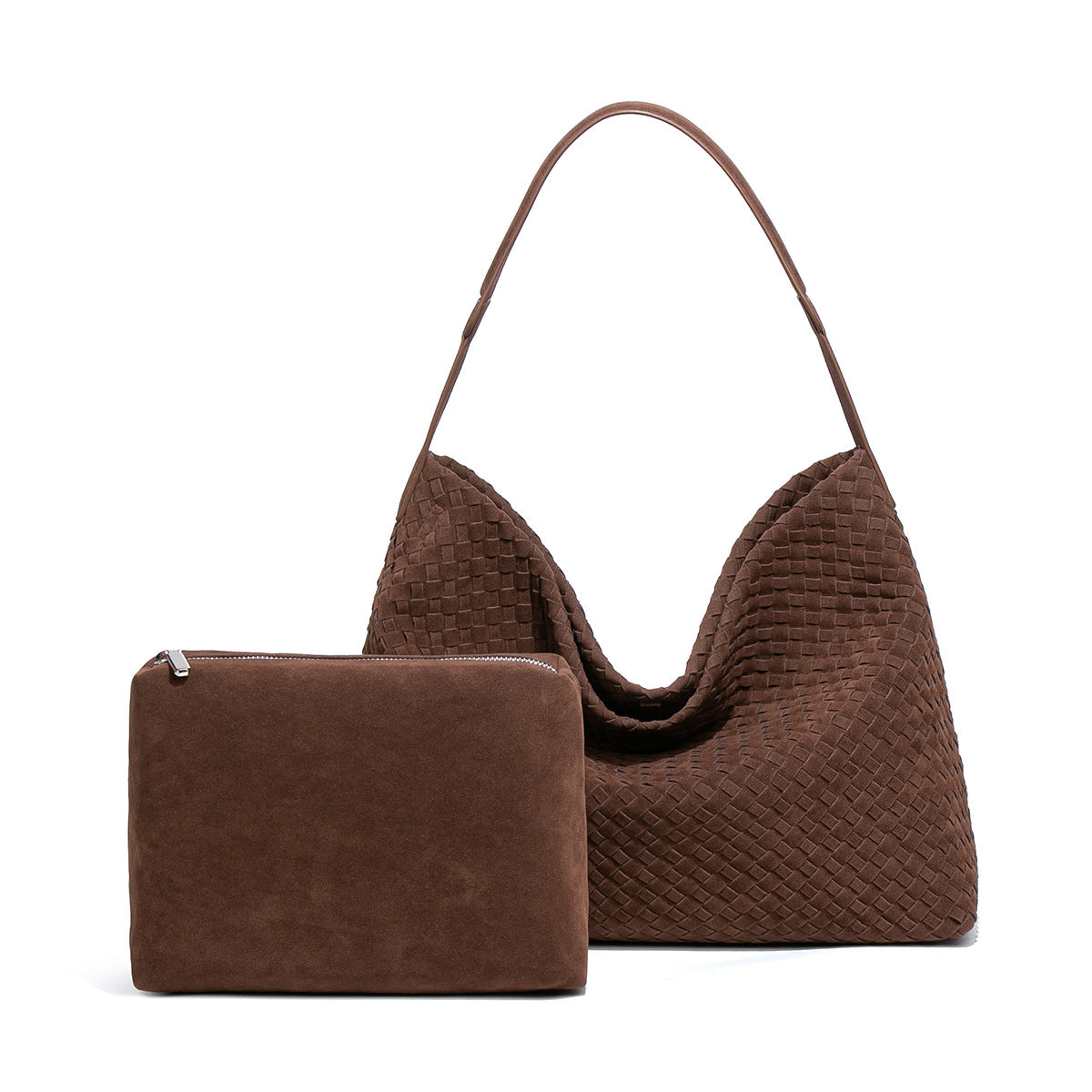 欧美复古麂皮绒单肩腋下包大容量斜跨编织女包质感手提子母托特包