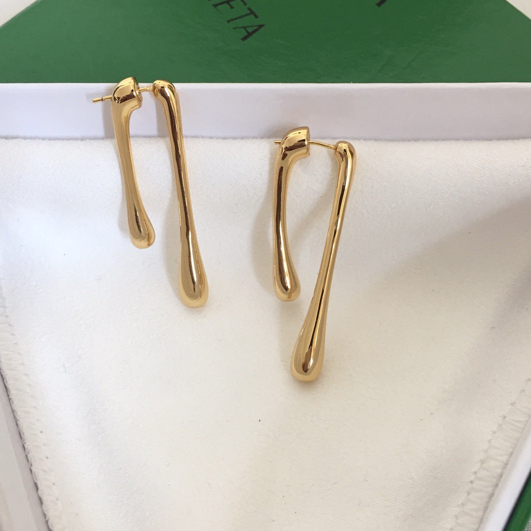 BV风22新款条形耳钉女个性高级感气质港风黄铜镀金长款几何耳环