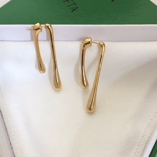BV风22新款条形耳钉女个性高级感气质港风黄铜镀金长款几何耳环
