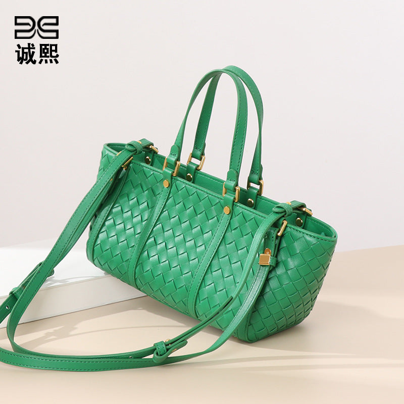 跨境新款编织手提包女士韩版大容量单肩腋下包简约质感潮流斜挎包