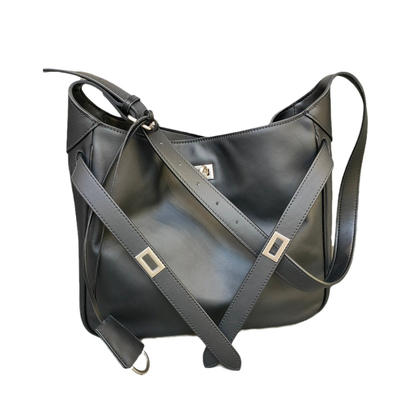 锁扣托特包水桶包头层牛皮大容量通勤单肩腋下斜挎高级感真皮女包