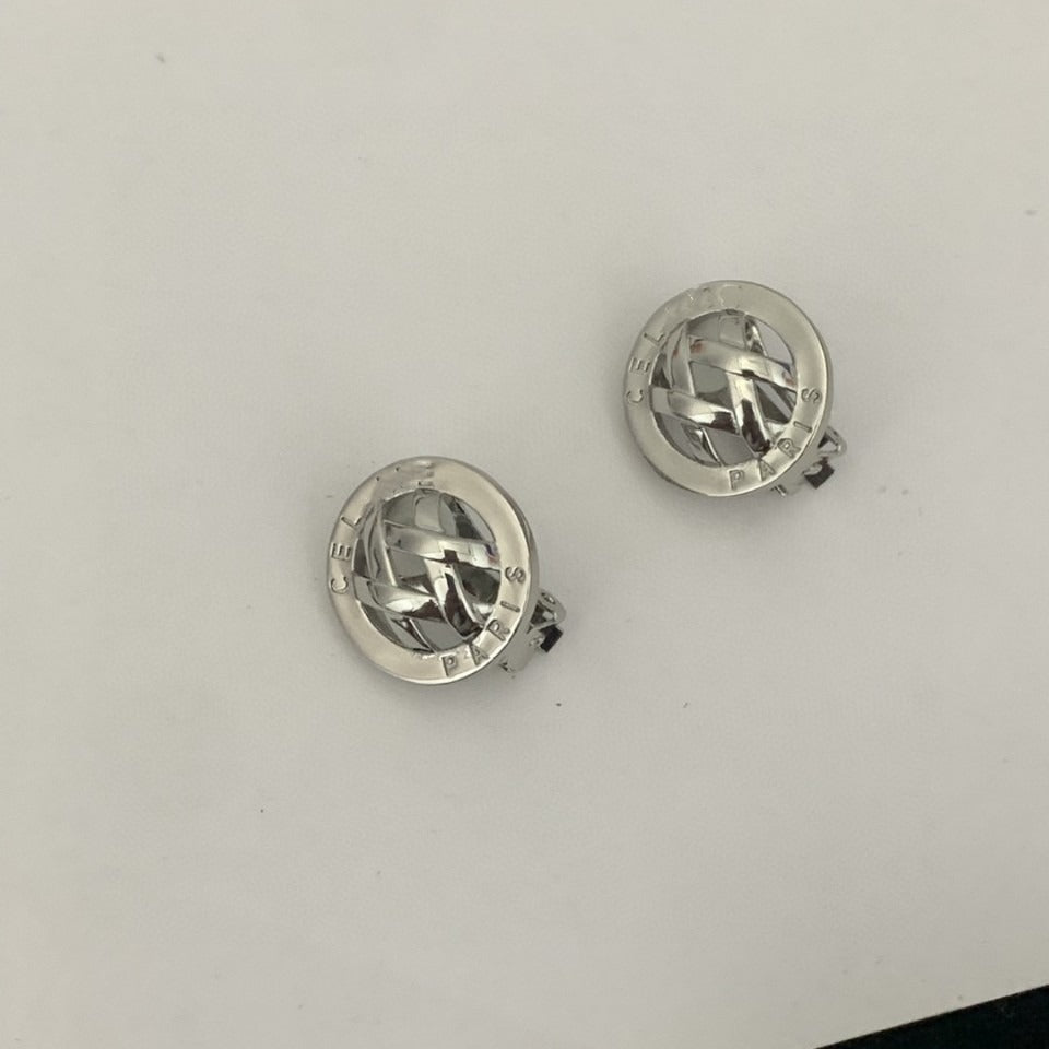 赛林家新款字母编织耳夹女中古vintage风CEL黄铜无耳洞格纹耳环