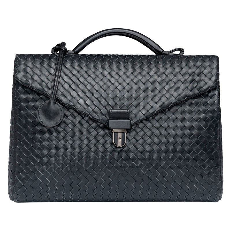 x&bv公文包男真皮商务手提包翻盖横款手拎包休闲编织男包电脑包大