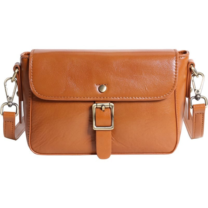 植鞣皮女包2023新款时尚邮差包复古单肩小包包头层牛皮斜挎包