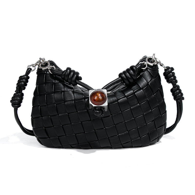 2025夏季新款手提手机包抽绳迷你小包包手工编织包女腋下包饺子包