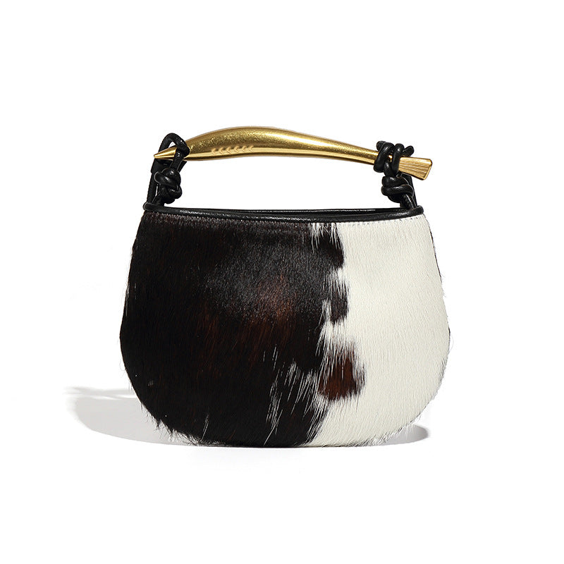 秋冬新品高级感马毛手提包包小众设计潮流豹纹沙丁鱼单肩斜挎女包