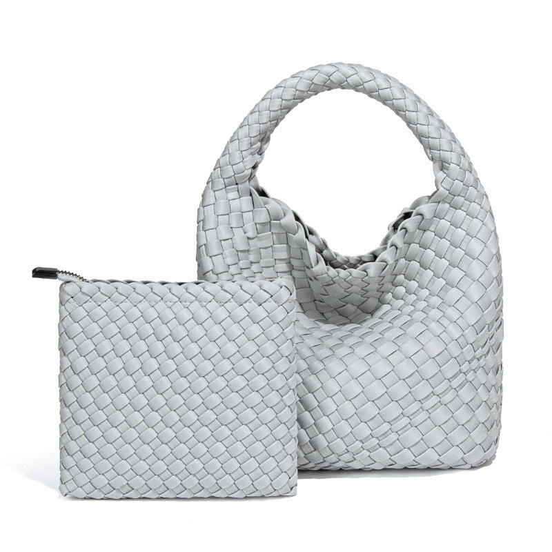 新款潮流复古子母包跨境手提单肩斜跨编织包包大容量菜篮子水桶包