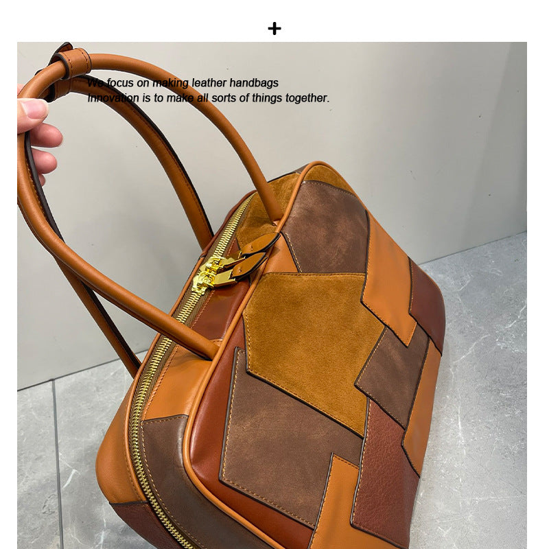 大容量保龄球包包女高级感小众中古腋下包复古真皮手提单肩包大包