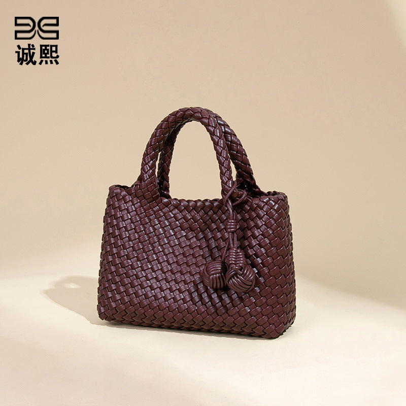 小众编织手提女包新款软皮休闲单肩斜挎包时尚百搭手拎小托特包包