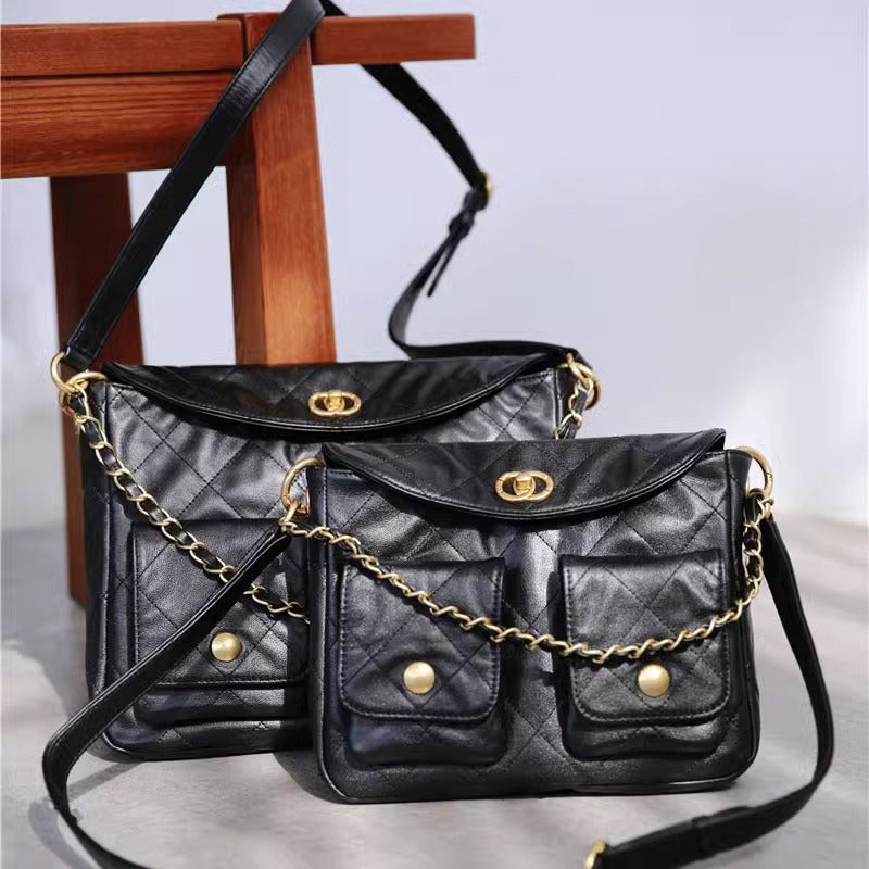 2025新款小香风包包百搭嬉皮hobo邮差包真皮斜挎包女大容量单肩包