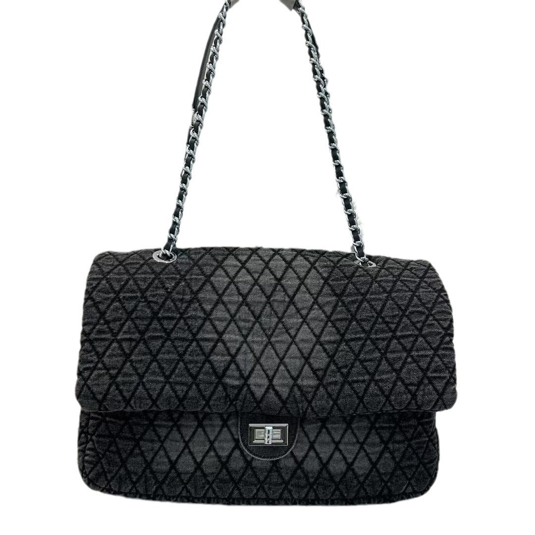 预售新款潮水墨染牛仔流浪包菱格链条包短途旅行斜挎秋冬单肩包