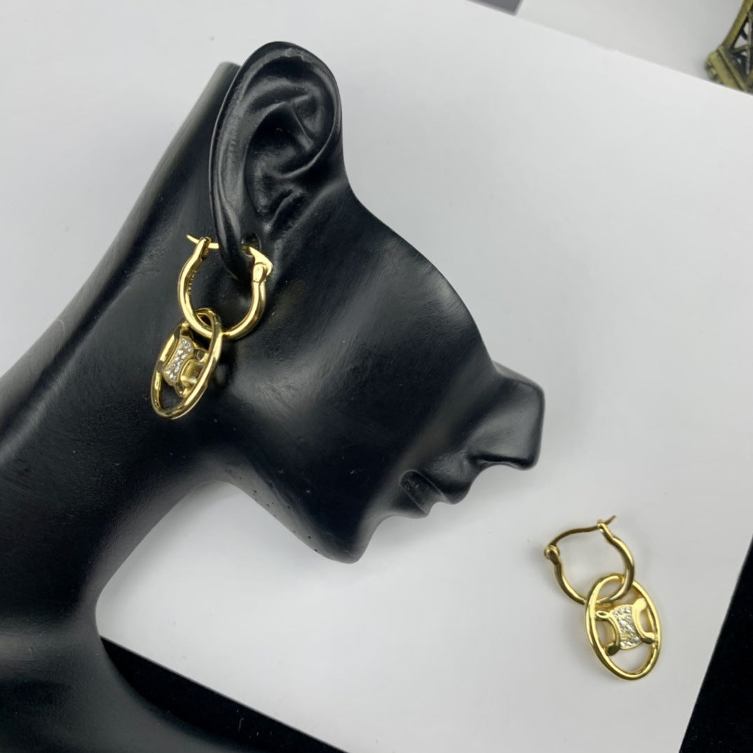 CEL风22新款镂空凯旋门耳环女高级感气质镶钻可拆卸双环圆圈耳饰