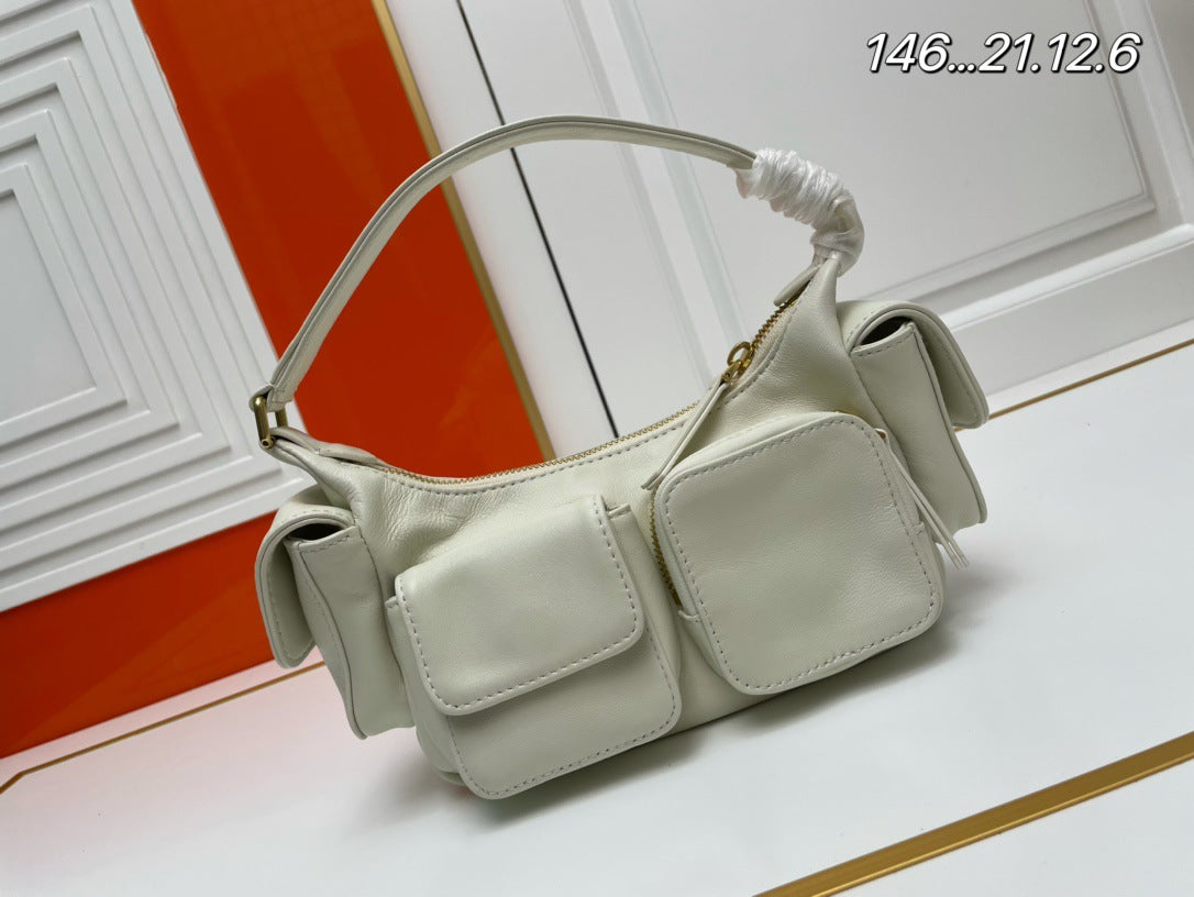 辣妹机车hobo羊皮cargo口袋腋下包复古百搭真皮法棍手提单肩女包