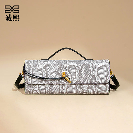 外贸新品女包蛇纹高级感手拿晚宴包轻便手提单肩包时尚斜挎法棍包