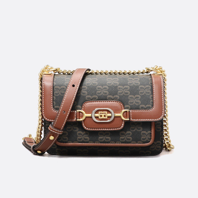 时尚经典老花小方包大容量质感印花单肩包通勤百搭复古链条斜挎包