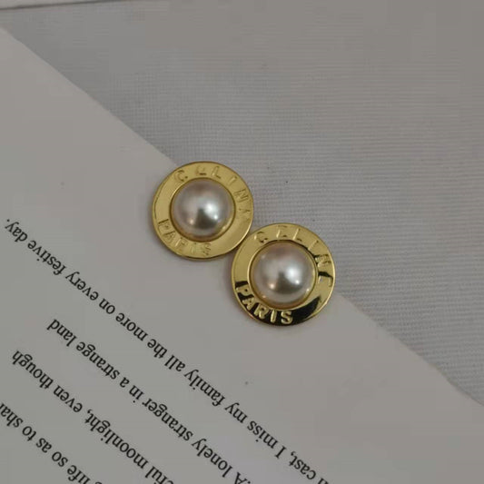 赛家cel珐琅珍珠纽扣耳钉复古港风款气质同款耳环简约法式耳钉女