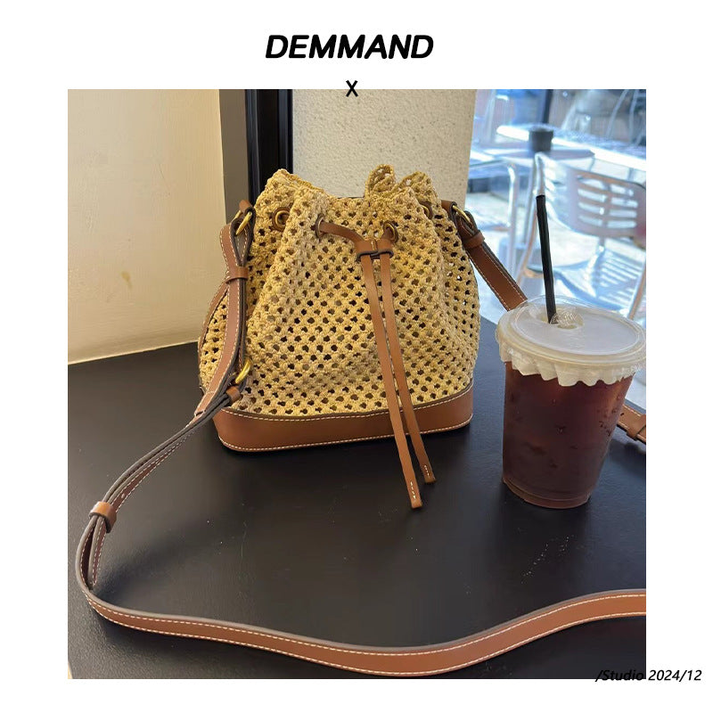 拉菲草编织水桶包包女大容量腋下包高级感手提菜篮子包单肩斜挎包