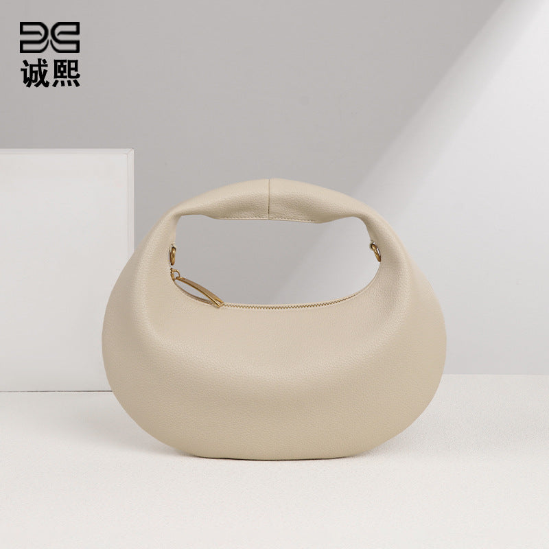 韩版小清新手拎饺子包小巧百搭pu月牙包单肩小包休闲轻便斜挎女包