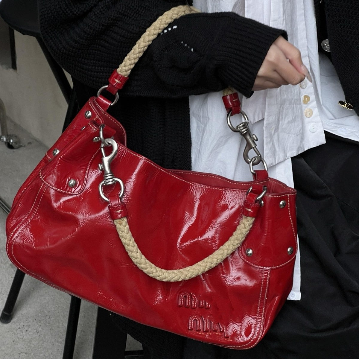 miu廖轻奢小众高级感腋下包2025新款夏季麻花手提单肩斜挎包女