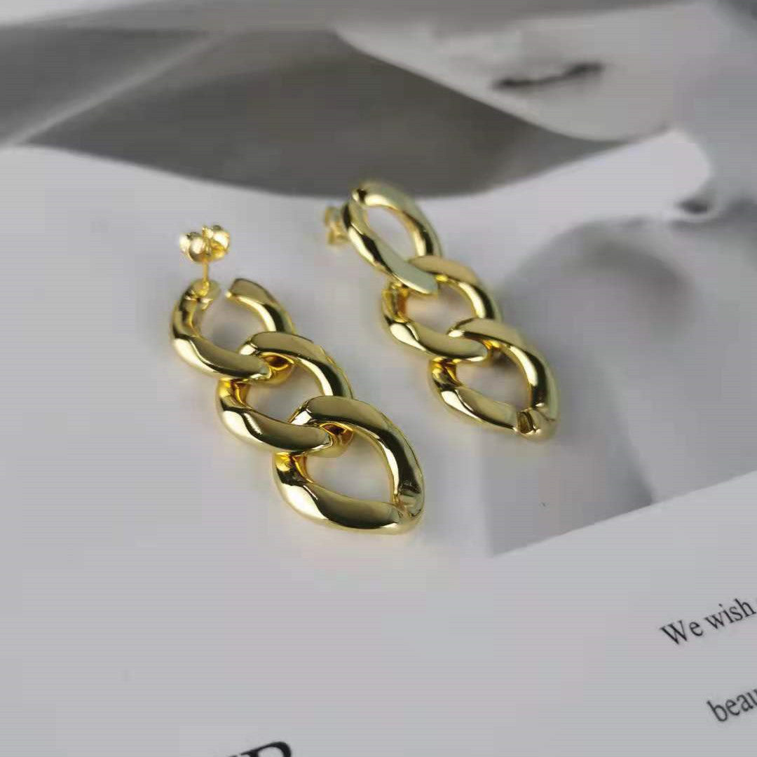 赛家新款耳环女三环扣欧美风时尚气质复古港风ins耳饰链条耳钉