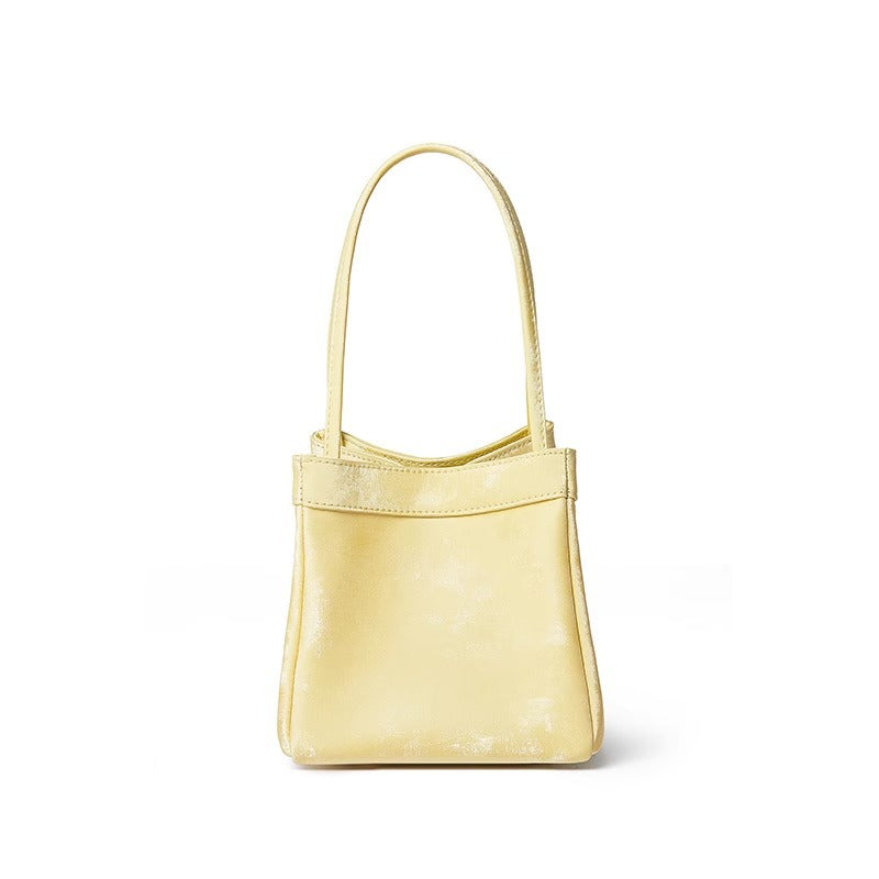 新中式国风晕染菜篮子包牛皮绸缎锦囊包手提包女单肩斜挎包水桶包