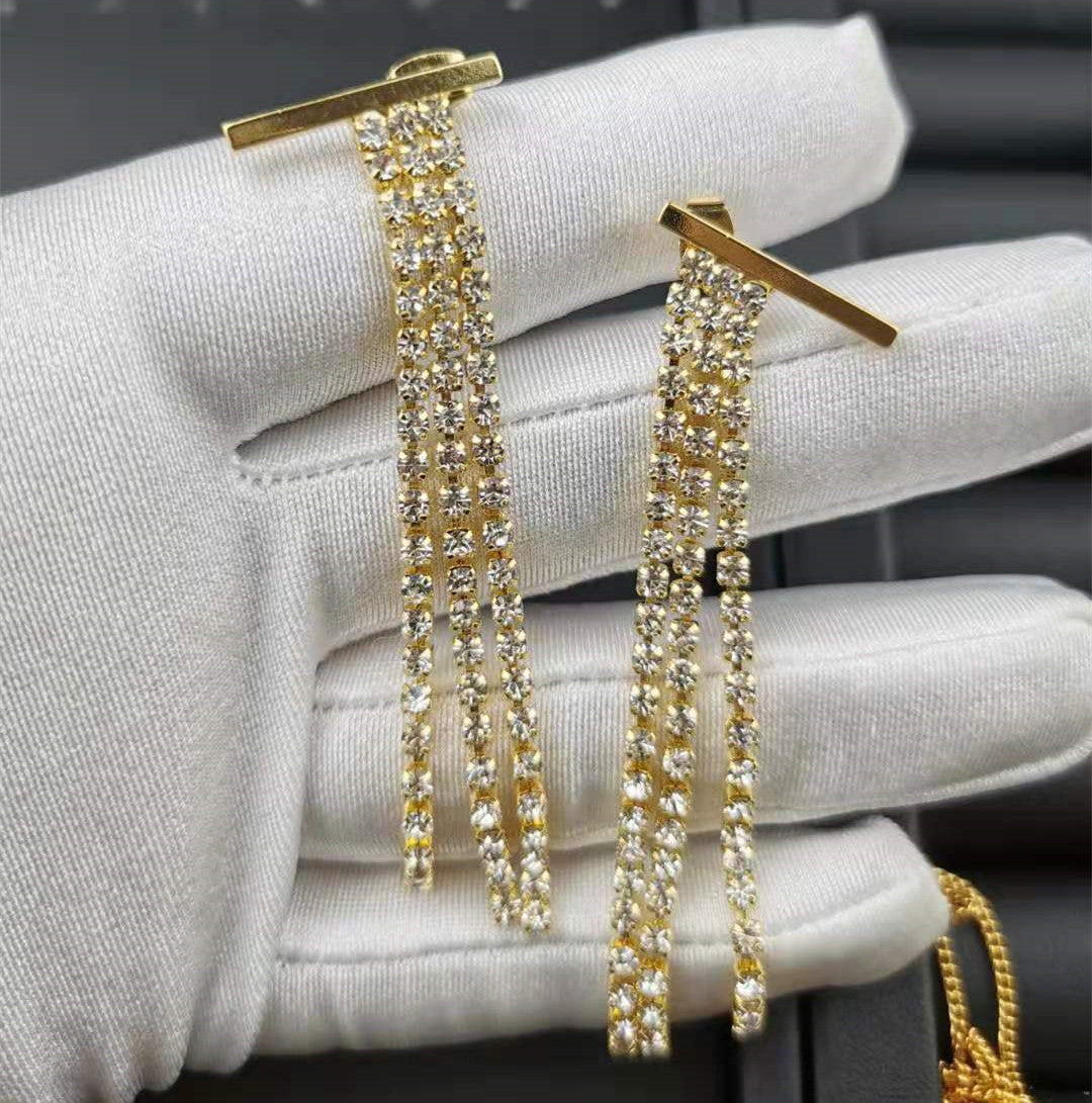 赛家celi风金色水晶长款耳环高级感时尚气质法式耳饰流苏满钻耳钉