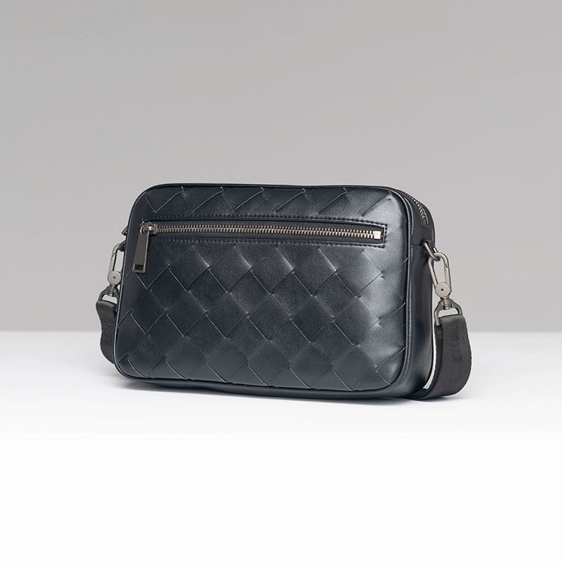 X&BV真皮男包手拿包休闲手包编织横款多功能单肩斜挎包男士小背包