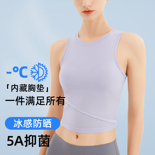 无袖瑜伽运动背心女带胸垫透气修身防震跑步上衣速干健身服T恤