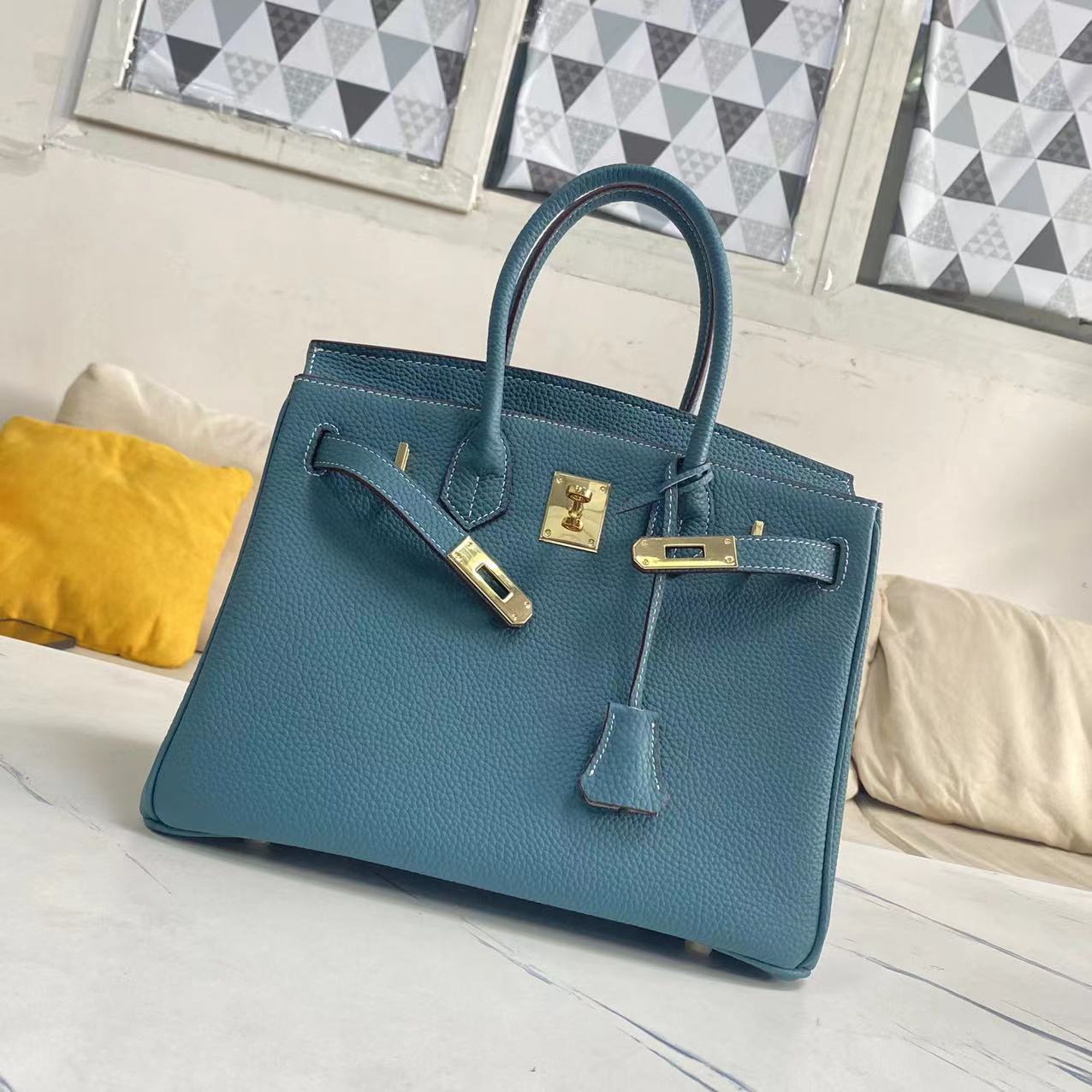 包包女荔枝纹牛皮铂金包头层牛皮凯莉包手提包BK25/30/35togo牛皮