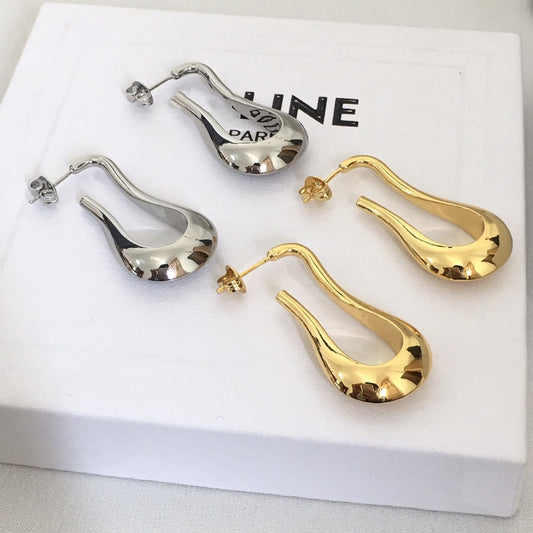 赛林家22新款水滴状长款U形耳钉女法式高级感气质几何形光面耳环