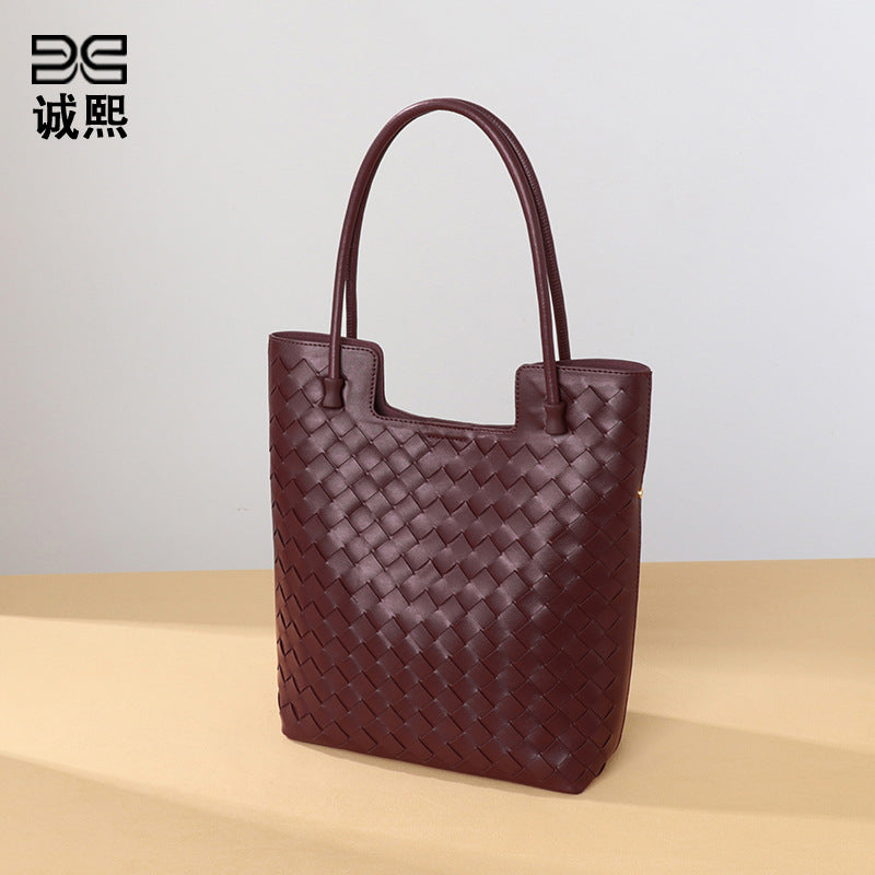 托特包2025春夏新款女包时尚编织包高级感超软皮单肩手提真皮包包
