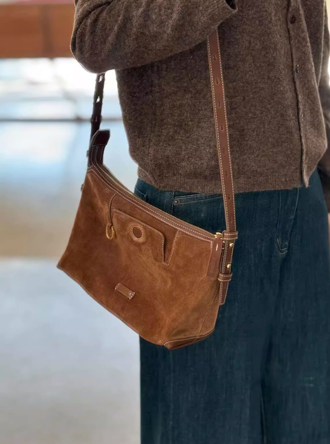 李娜同款牛皮腋下包女2025新款循迹hobo单肩包百搭皮斜挎包大容量