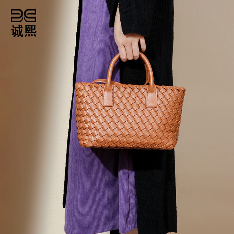 欧美大容量通勤包女简约休闲手提包时尚手工编织包潮流单肩斜挎包
