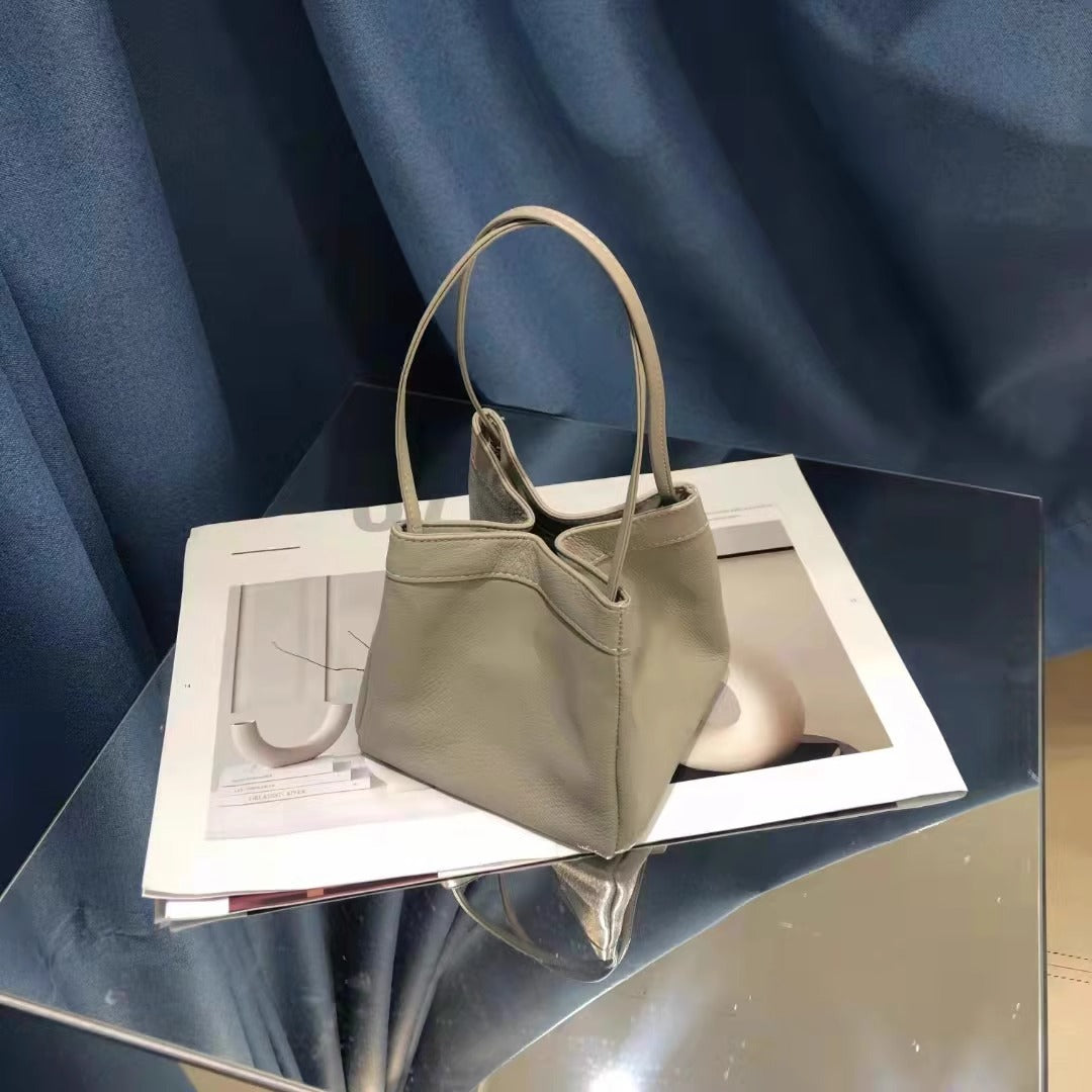 新中式国风晕染菜篮子包牛皮绸缎锦囊包手提包女单肩斜挎包水桶包