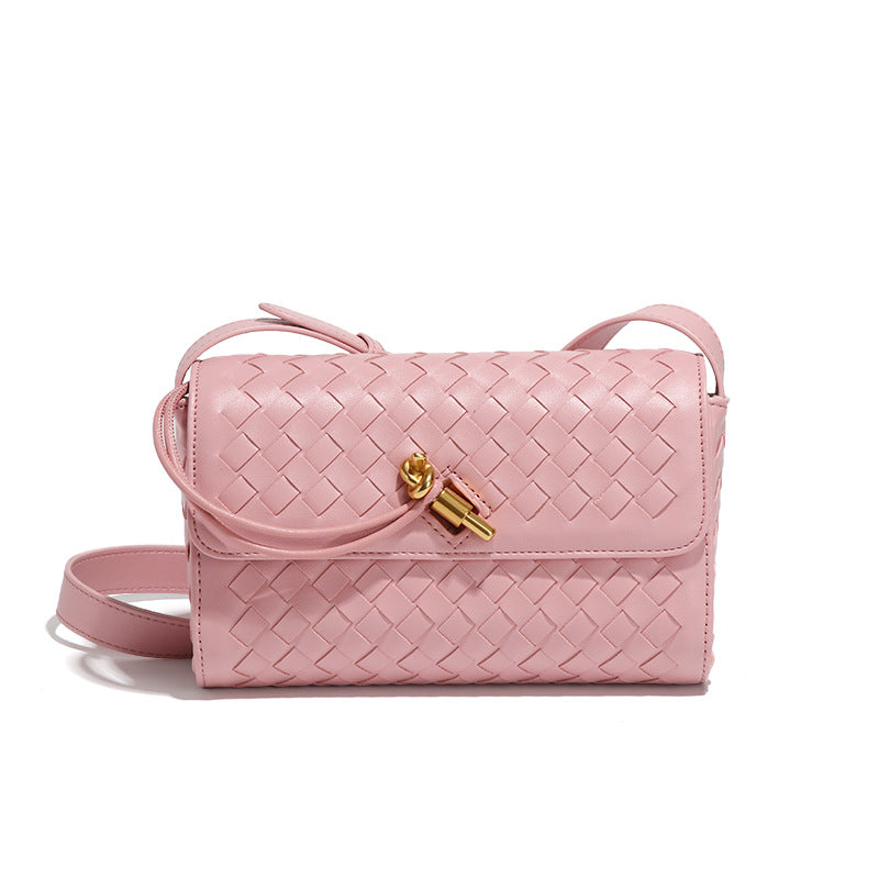 跨境爆款手工编织包欧美高级感单肩斜跨小方包女士短款中古法棍包