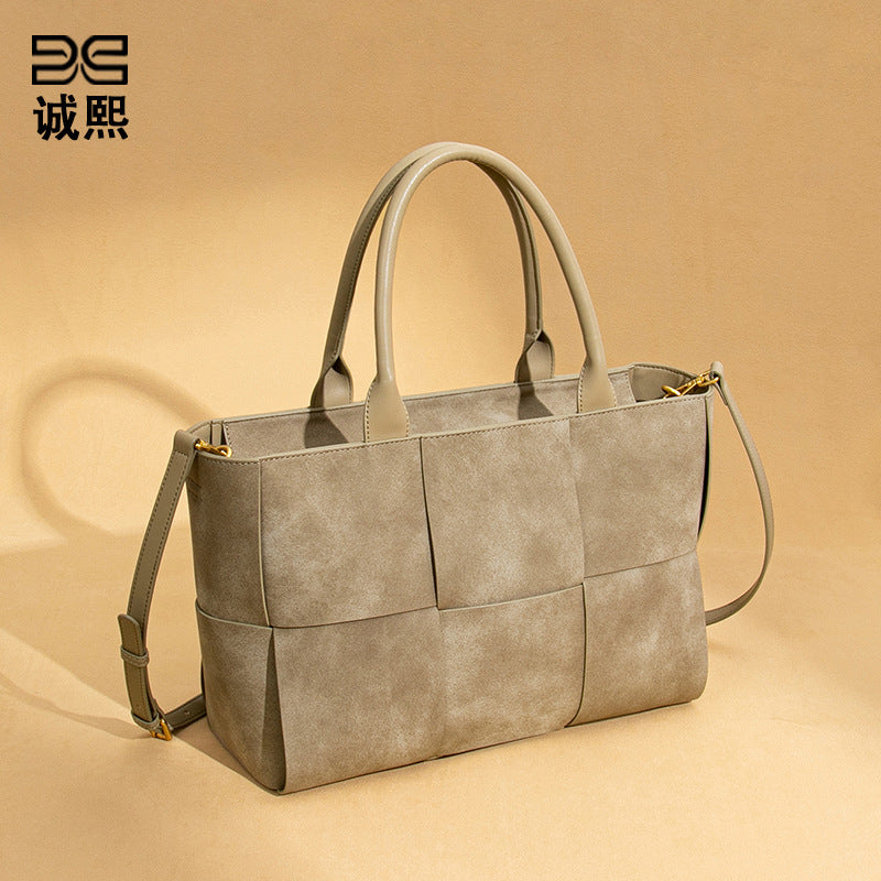 新款磨砂大容量手拎女包高级感跨境潮流编织商务包时尚单肩斜挎包