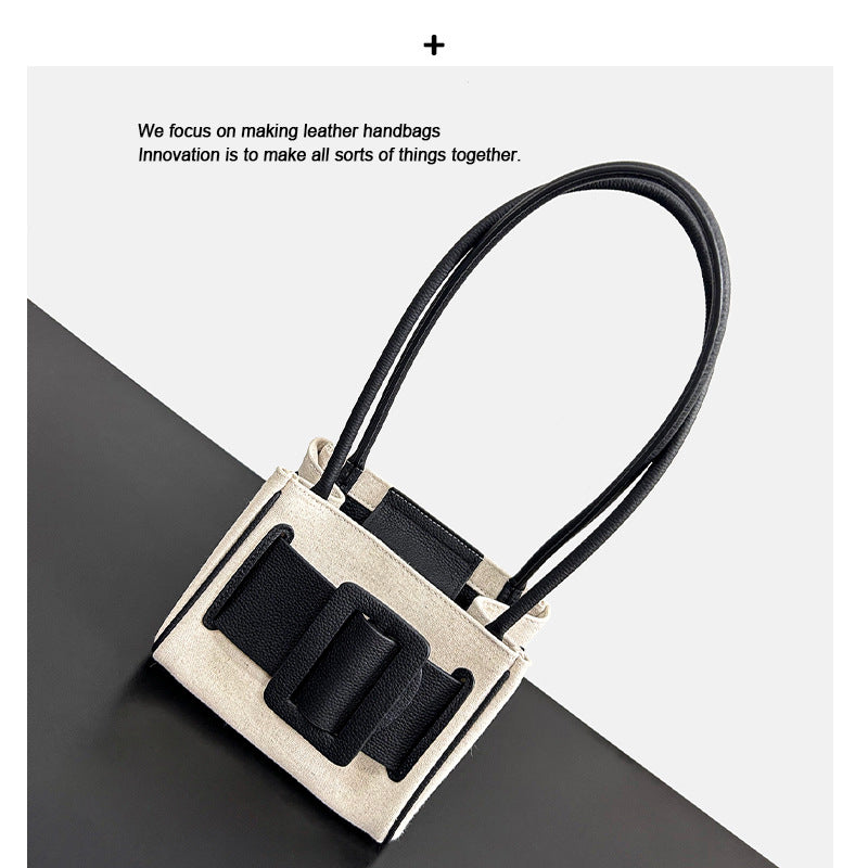 单肩腋下撞色帆布包包女式2024新款高级感小众休闲通勤托特包夏季