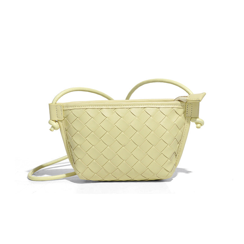 新款纯色百搭斜跨编织女包休闲创意零钱包小巧可爱mini复古饺子包